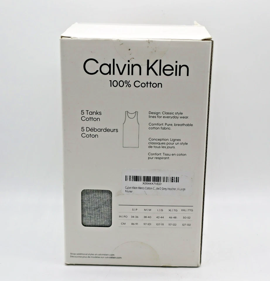 Calvin Klein Men's Cotton Classics Tanks 5-Pack White & Grey XL - NEW - Image 3 of 4