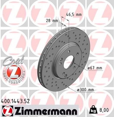 2x ZIMMERMANN Bremsscheibe SPORT Z 400.1443.52 für MERCEDES CHRYSLER W210 R170