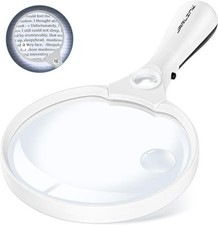 JARLINK Large Magnifying Glass with Light, 10X 20X 45X Illuminated White