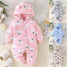 Cute Newborn Baby Boy Fleece Teddy Bear Hooded Romper Jumpsuit Outfit Clothes