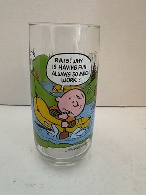 1983 CAMP SNOOPY PEANUTS Glass  RATS Why is Having Fun Always So Much Work