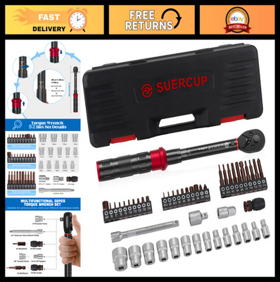 1/4'' Torque Wrench Set 3-25Nm, 72 Tooth Click Tool, S2 Bit Sockets & Adapters fo