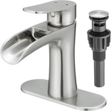 Waterfall Bathroom Faucet, Brushed Nickel Modern Single Handle Bathroom Faucets