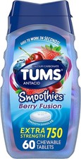 TUMS Extra Strength Smoothies Antacid Chewable Tablets, Berry Fusion, 750 mg,...