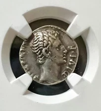 Augustus Caesar Denarius BC 27-14 AD Roman Empire Silver Treasure Coin NGC Ch VF