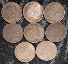 8 TRADE DOLLAR COPY  Coins 1873 - 1885 Antique Silver Look Feels Authentic!
