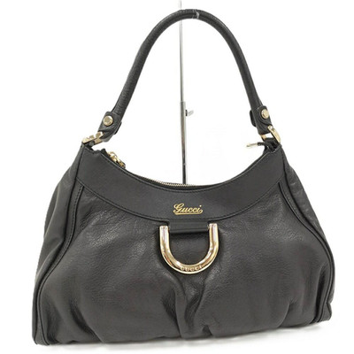 GUCCI Abbey D-Ring Leather One Shoulder Bag Hobo Black Gold Hardware Gebraucht