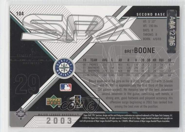 2004 SP Authentic SP Buyback Auto /29 Bret Boone #104 Auto - Image 2 of 2
