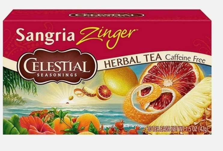 CELESTIAL SEASONINGS (Pack 6) Celestial Sangria Zinger Herbal Tea 20 Bag Caffeine Free EXP 2/7/26