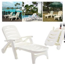 White Folding Sun Lounger Plastic Outdoor Garden Chair Sun Bed Seating Relaxing