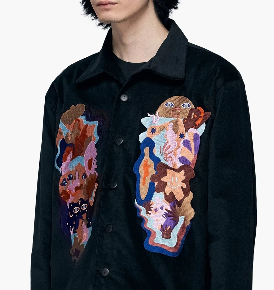 Carne Bollente Black Velvet Shirt Embroidered Erotic Graphic Button Front Sz M - Image 2 of 4