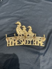 Vintage Brass Duck Family Home Sweet Home 5 Hook Key Rack Wall Holder