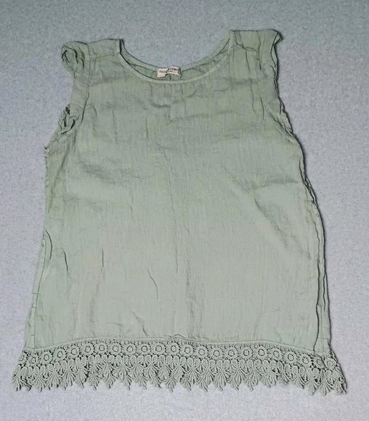 Terzo Millennio Italy Sleeveless Linen Blouse Womens Size Large Pale Blue...