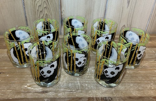 SET of 8 Neiman Marcus Panda Bear Tropical 4" Cocktail Bar Glass Vintage 1970’s - Picture 3 of 9