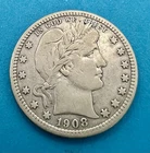 1908-D 25C Barber Quarter Denver Mint 90% Silver Nice Circulated Cleaned