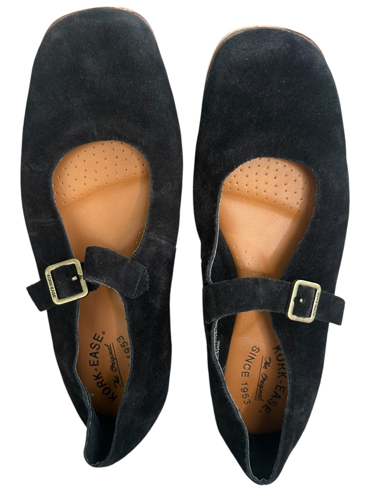 Kork-Ease PRATO Suede Mary Jane Flats Shoes Buckle Strap Leather Women 7 Black