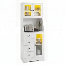 Kitchen Pantry Cupboard White 163cm Tall Cabinet with LED Lights & Drawers