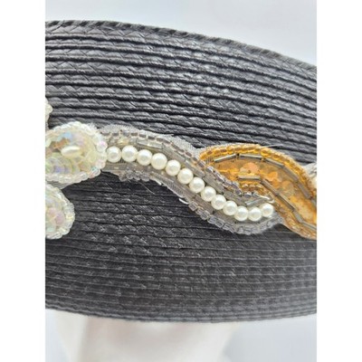 Unbranded Vintage Pillbox Hat Womens OS Black Good‎ Beaded Sequin Pearl Trim Unbranded Vintage Pillbox Hat Womens OS Black Good Beaded  main image 3