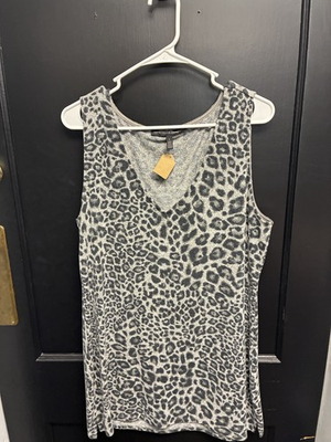 #ad White House Black Market Animal Print Ladies Vneck Sleeveless Blouse Size L $11.52