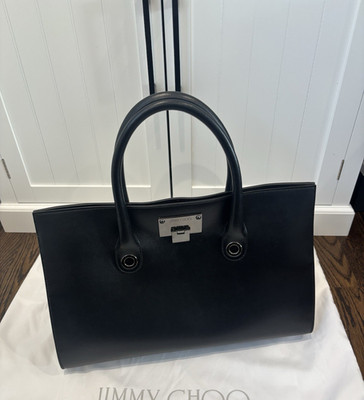 Authentic Jimmy Choo Black Tote Silver Hardware w Dust Bag Card