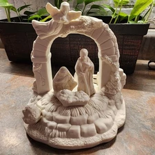 Musical Nativity Figurine Plays Silent Night Off White Bisque Holy Family 8 in.