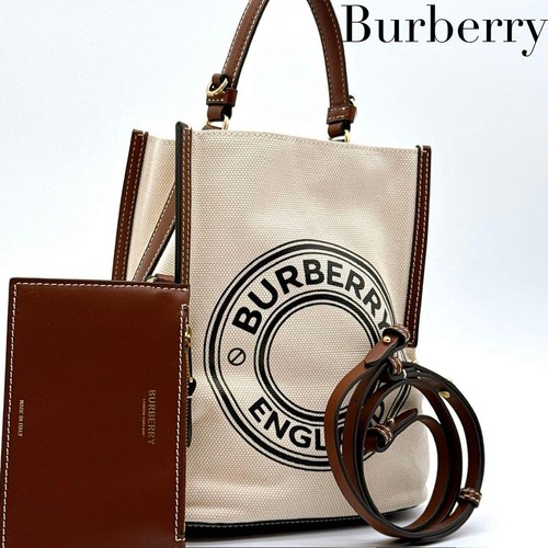 Burberry Peggy Logo Graphic Canvas Leather Bucket Bag Crossbody Auth