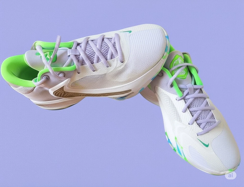 Nike Zoom Freak 4 Basketball Shoes White/Lime Green Lace-Up - Image 3 of 4