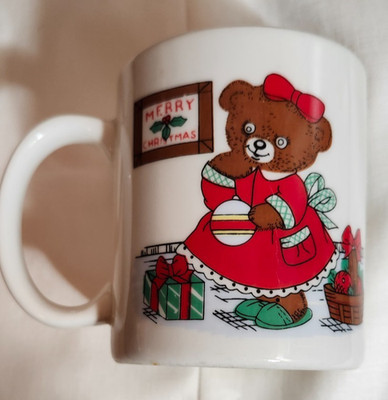 Vintage Teddy Bear Christmas Mug 1990s Boy and Girl Bear Holiday Coffee Cup 