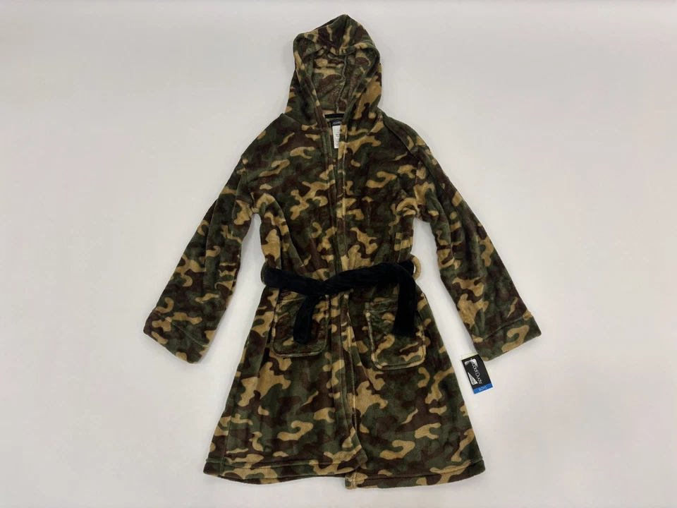 Cuddl Duds Peluche Con Capucha Niños Ropa de Dormir Bata Verde Camuflaje Cinturón Felpa L 12/14 Nuevo con Etiquetas Foto 2 de 4