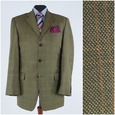 Herren Vintage Blazer 44 L UK Größe CANDA Kariert Grün Wolle Sport Mantel Jacke