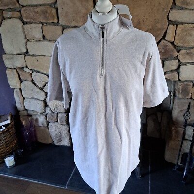 Marvotti Zip Neck T-Shirt Light Stone/Oatmeal Größe L Neu mit Etikett UVP 35£