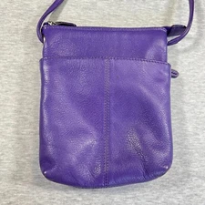 ILI NY Crossbody Bag Purple Pebbled Leather Leopard Lining 8" x 6" 80s 90s Y2K