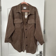 Beautiful Soft Brown Taupe Cord Fabric Oversized Shirt Jacket Shacket Uk Size M
