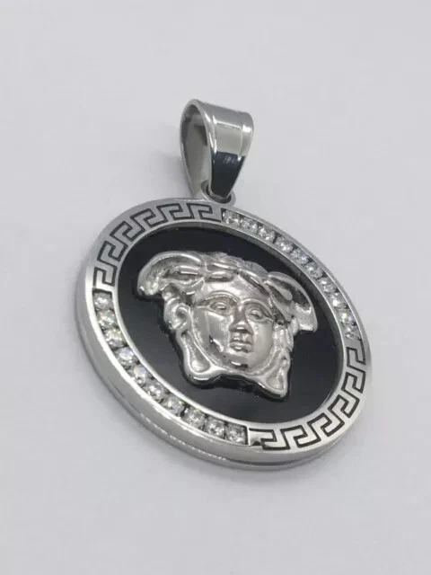 Colgante Palabra Griega Medusa con Diamante Simulado Redondo Hombre Acero Inoxidable Foto 3 de 4