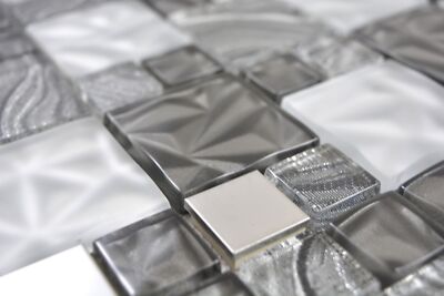 Mosaïque Pâte De Verre Et Inox Gris Anthracite - 300x300 Mm Pour Salle De Bain