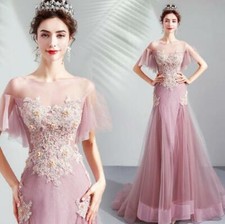 Gorgeous Pink Floral Fishtail Dresses Tulle Mermaid Evening Gown Chic Prom Gown 