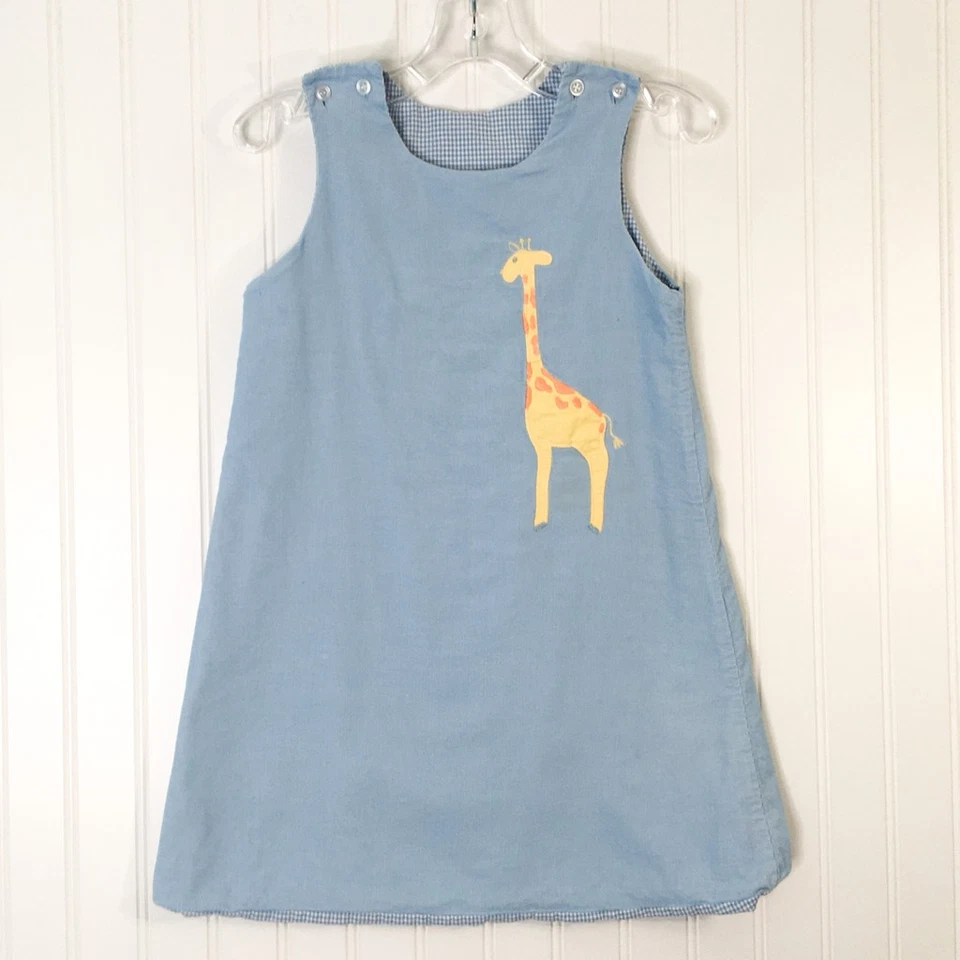 Bailey Boys Girls A-Line Dress Blue White Gingham Giraffe Old Mother Hubbard 5 - Image 2 of 4