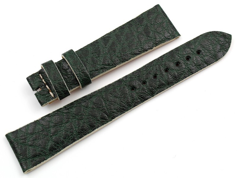 Correa Watch Banda Verde Cuir Cuero Genuino Negro Tamaño 20mm Artesanal Clásico