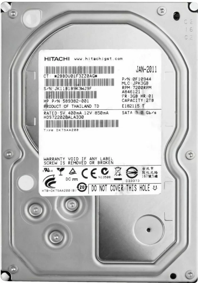 Disco Rigido Hitachi HDS722020ALA330 2TB 7200U/Min SATA II 32MB 3.5'' - Immagine 3 di 3