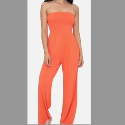 MONO B Orange Strapless Jumpsuit With Pockets NWT S Small