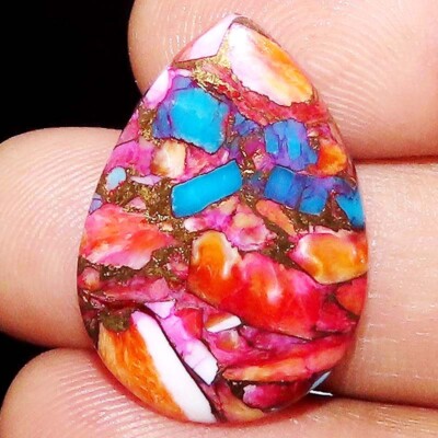 Arizona Pink Spiny Oyster Copper Turquoise PEAR Cabochon 21x30x4mm  STONE