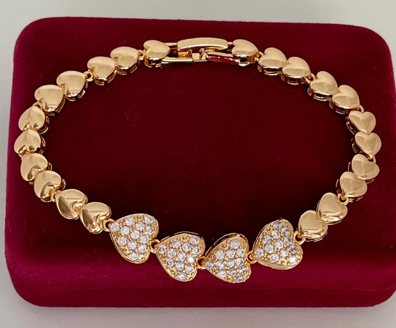 Luxus Damen Herz Tennis Armband Zirkonia Rolled Gold 18K vergoldet 17,5cm Damen - Bild 2 von 4