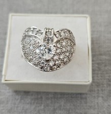 STERLING 925 HEART CZ STATEMENT COCKTAIL RING SIZE 9-10.3 GRAMS