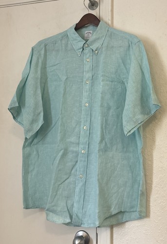 New Brooks Brothers Green Linen Short Slv Dress Shirt 2XL XXL Regent