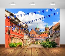 BELECO 7x5ft Fabric Oktoberfest Backdrop Germany Bavaria Town Street with Bav...