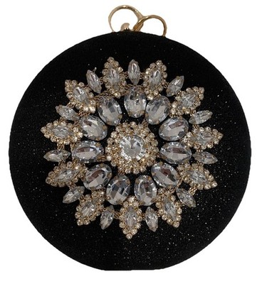 Velvet Dinner Bag with Crystal Inlaid Fashionable Solid Color Handbag