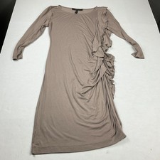 BCBGMaxazria Majandra Ruffle Dress Beige Bodycon Stretch Asymmetrical Soft SMALL