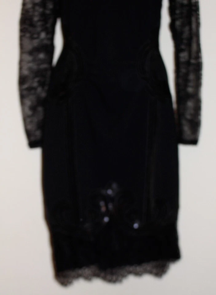 Lipsy Black Bodycon Dress 14 Party Long Sleeve Sequin Lace Occasion Wedding Xmas - Image 4 of 4