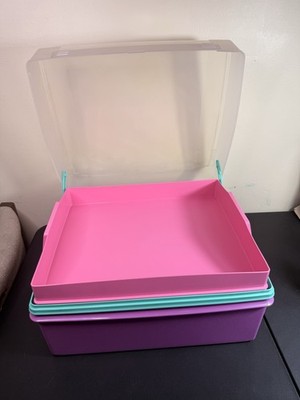 Vintage Tupperware 1650-1 Large Craft Storage Tote Organizer Pink Purple Insert