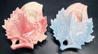 2 VTG McCoy Blue & Red Maple Leaf Berries Wall Pocket Hanging Ceramic Chipped